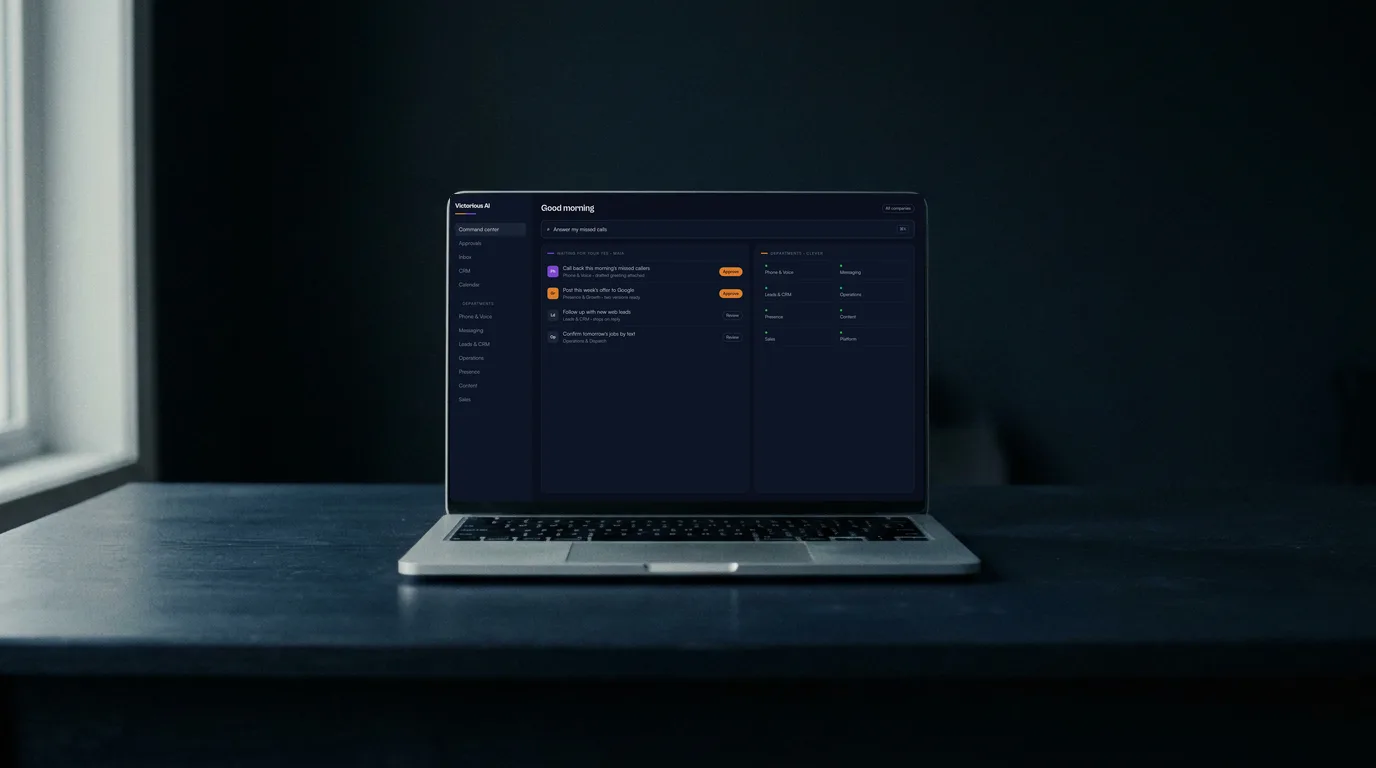 The Victorious AI command center on a laptop